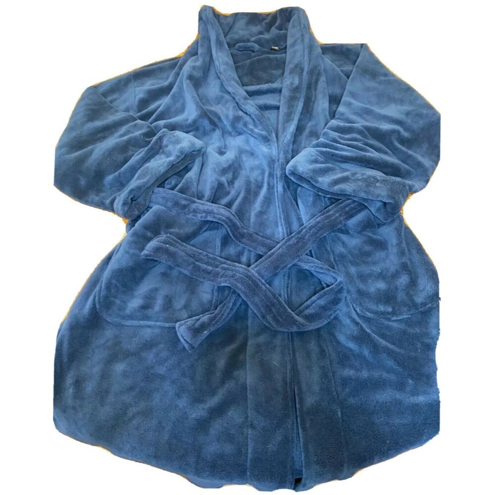 Plush Blue Intimo Unisex Robe With Tie Belt One Size 100% Polyester Cozy & Soft